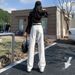High Waisted Straight Leg Jeans White Women's Wide Leg Floor Length Pants Versatile Unique Style Spring Autumn Design_mkmklike.com