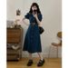 ELLE ELLE Plus Size Hong Kong Style Off-Shoulder Denim For Women, Summer Design, Waist-Cinching, Slimming, Turn-Down Collar Long_mkmklike.com