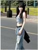 Chicco Chicco Spicy Girl Slim Fit Short Tube Top And Ripped Jeans Two-Piece Set American Retro Fashion Outfit_mkmklike.com