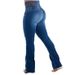 High Waist Stretchy Flared Jeans For Women - Slim Fit, Comfortable & Stylish Denim Pants (Dark Blue, Navy, Light Blue) - S/M/L/XL/XXL_mkmklike.com