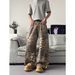 Men's Clothing Unisex Wide Leg Pants Street Style Patchwork Leopard Print Curved Blade Jeans Deconstructed Design_mkmklike.com
