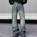 Men's Retro Tie Dye Jeans Loose Flared Mid-Waist Vibe Trendy Pants American High Street Style Handsome Casual Polyester_mkmklike.com