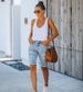 K Fashionable And Versatile Perforated Women's Denim Shorts_mkmklike.com