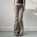 American-style Design Pocket Slim-fit Flared Jeans For Women, Trendy Street Fashion Retro Low-waist Casual Pants_mkmklike.com