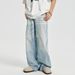 Vintage Faded Denim Jeans For Men – Distressed Washed Blue Straight Leg Casual Pants (S-Xxl) Relaxed Straight Fit_mkmklike.com