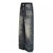 Unisex Vintage Washed Jeans – Distressed Cat Whisker & Curved Hem Design, Relaxed Wide-Leg Fit, 100% Cotton Denim Pants For Men & Women (S-3XL,)_mkmklike.com