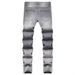 Men's Distressed Grey Straight Leg Jeans – Vintage Washed Denim Pants With Handmade Rips For Urban Street Style_mkmklike.com