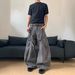 Grunge Couple Jeans – Distressed Black-Gray Patchwork, Relaxed Bootcut For Men & Women (82% Cotton, Vintage Washed, S-XXXL)_mkmklike.com