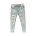Summer Small Leg Jeans Ripped Beggar Nine Quarter Men's 2024 New Rolled Edge Slim Fit Casual Pants_mkmklike.com