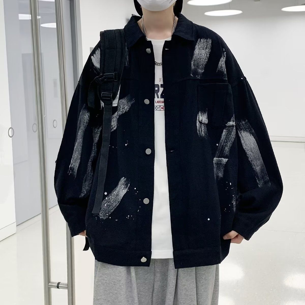 Loom Denim Shirt European And American Street Style Couple Casual Loose Jacket Ins Reflective Ink Splash Graffiti Unisex Coat_mkmklike.com