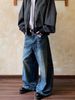 Men's American Style Washed Whiskered Scimitar Silhouette Jeans High Street Loose Fit Wide Leg Versatile Floor Length Trousers_mkmklike.com