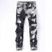 Men's Jeans, Black, Non Stretch, Ripped, Straight Leg, Multi Process Design, Slim Fit, Fashionable Jeans._mkmklike.com