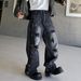 Men's Distressed Straight Leg Jeans - Vintage Washed Denim Pants With Ripped Details For Casual Streetwear_mkmklike.com