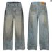 Men's Loose Wide Leg Jeans Retro Style Trendy Washed Distressed High Street Design Clothing_mkmklike.com