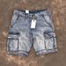 Men's Clothing Retro Old Tough Guy Style Multi Pocket Elastic Workwear Denim Shorts Men's Loose Straight Shorts_mkmklike.com
