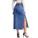 Women's High-Slit Distressed Denim Skirt With Asymmetrical Hem & Stud Details - Vintage Blue Boho Chic Long Wrap Skirt For Street Style_mkmklike.com