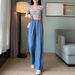 Plus Size Tencel Jeans For Women Summer Loose High Waist Washed Draped Thin Casual Wide Leg Straight Pants_mkmklike.com