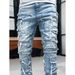 Men's Clothing Stretch Patchwork Layered Straight Leg Jeans For Women & Men - Comfortable Cotton Denim Pants With Floral Print (Blue, Pink, Khaki)_mkmklike.com