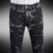 Fashion High Street Printed Stretchy Slim Fit Skinny Jeans for Men with Splatter Paint Trend mid Waist Long Cotton Jeans_mkmklike.com