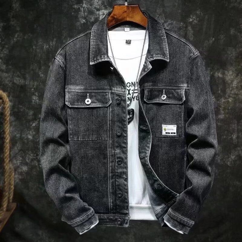 Loom Trendy Brand Denim Jacket For Men, Autumn Style, European And American Slim Fit, Turn-Down Collar, Men's Casual Black_mkmklike.com
