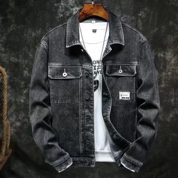 Loom Trendy Brand Denim Jacket For Men, Autumn Style, European And American Slim Fit, Turn-Down Collar, Men's Casual Black_mkmklike.com