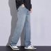 Jeans Men's Spring And Autumn Versatile American Wide-leg Pants 2024 New Trendy Brand Star Pattern Loose Straight Trousers_mkmklike.com