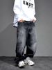 Men's Distressed Ink Wash Straight Leg Jeans Streetwear Loose Fit Denim Pants (M-3XL) – Vintage Washed Gray Black Wide Leg Trousers_mkmklike.com