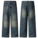 Vintage Straight Jeans – Cleanfit Washed Denim With Distressed Finish, Classic Relaxed Fit For Men (Black/Indigo/Aged Blue)_mkmklike.com