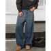 Men's American Retro Gradient Blue Distressed Washed Denim Jeans High Street Straight Leg Casual Trousers Trendy Spring Style_mkmklike.com