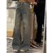 Retro Heavyweight Denim Jeans Rhinestone Patchwork For Women Sparkly Floor-Length Pants Stylish Girls Summer Fashion_mkmklike.com