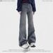 WHOOWAP Vintage Washed Flared Jeans Distressed Details Classic Blue 90s Retro Streetwear Denim S-L 95% Cotton_mkmklike.com