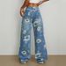 Women's Clothing Street Fashion Loose Straight Wide Leg Pants Printed Denim Trousers_mkmklike.com