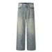 Distressed Washed Jeans Men's Dad Trendy Punk Handmade Frayed Loose Wide-Leg Straight Long Pants_mkmklike.com