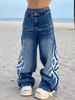 High Street Washed Pattern Print Straight Leg Jeans Casual Wide Leg Pants For Men And Women_mkmklike.com