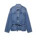 Women's Belted Denim Jacket – Stylish Long Sleeve Coat For Casual & Office Wear (XS/S/M/L, Blue)_mkmklike.com