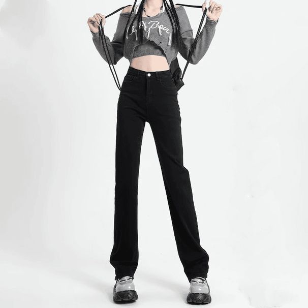 Black Slim-fit Straight-leg Jeans Women, 2025 New Autumn High-waisted Slimming Wide-leg Cigarette Pants For Pear-shaped_mkmklike.com