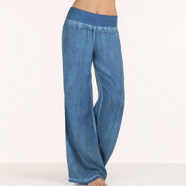 Women's Wide Leg Jeans – Lightweight Stretch Denim For Spring & Summer (Mid-Rise, Washed Blue, S-L Sizes)_mkmklike.com