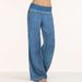 Women's Wide Leg Jeans – Lightweight Stretch Denim For Spring & Summer (Mid-Rise, Washed Blue, S-L Sizes)_mkmklike.com