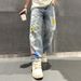 Men's Clothing Washed Stitching Denim Pants Trendy Men Loose Straight Men Fashion Denim Trousers Men Street Retro_mkmklike.com