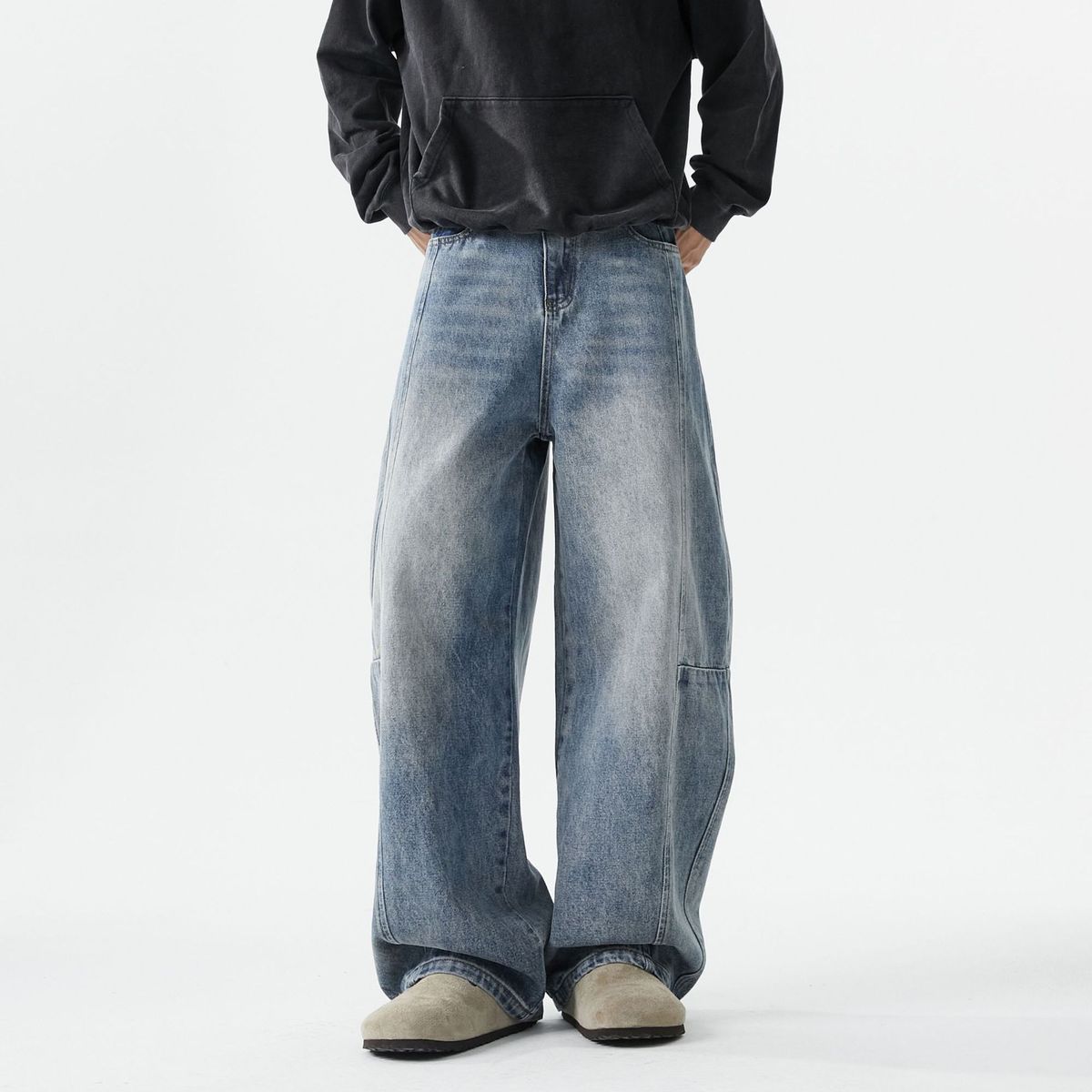 Men's Clothing Niche Vertical Stitching Silhouette Jeans Paris Style Daddy Pants_mkmklike.com