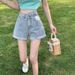 Women's Clothing Niche Design Cuffed Denim Shorts For Women Summer High Waist Loose Slimming Small All Match Wide Leg Hot Pants_mkmklike.com