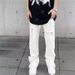 Men's Clothing Unisex Boyfriend Style White Denim Jeans Rivet Design Versatile Straight Leg Trendy Floor Length Pants American High Street Niche_mkmklike.com
