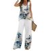 Women's Clothing round neck casual printed vest wide leg pants suit_mkmklike.com
