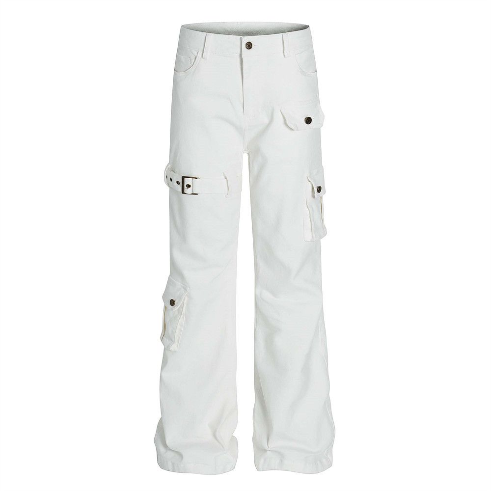 American Style Functional Multi-Pocket Cargo Jeans For Men, Trendy Design, Unique Niche Flared Long Pants_mkmklike.com
