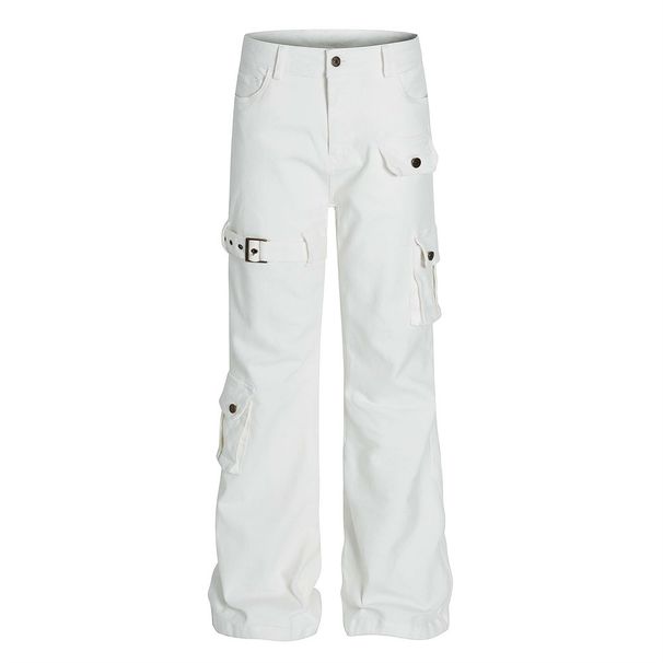 American Style Functional Multi-Pocket Cargo Jeans For Men, Trendy Design, Unique Niche Flared Long Pants_mkmklike.com