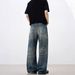 Men's Washed Whiskered Retro Blue Denim Jeans Loose Straight Leg Vintage Style Floor Length Clean Fit High Street Trousers_mkmklike.com