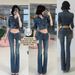 Retro Wide Leg Flared Jeans Blue Low Waisted Slim Fit Washed Distressed Floor Length Trousers for Women Autumn Style_mkmklike.com