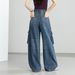 Xinge American Retro Wide-Leg Workwear Jeans For Women, High-Waisted, Slimming, Multi-Pocket, Loose, Draped,_mkmklike.com