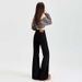 Light Blue Flared Jeans For Women, Low-waisted Slimming Floor-length Pants, Black And White Wholesale_mkmklike.com