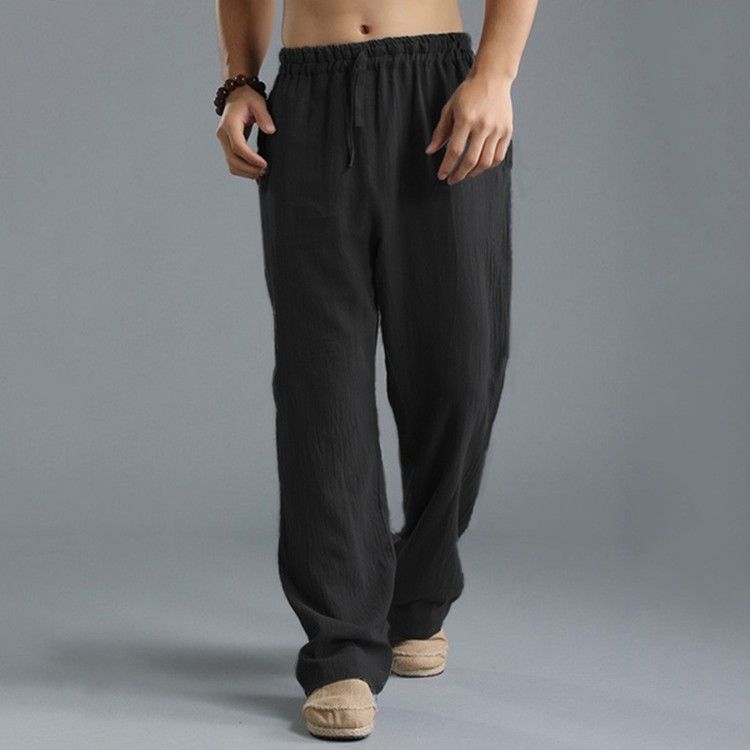 Man's Clothing 2025 New Men's Plus-Size Casual Pants Elasticated Waist Rope Linen Breathable Sports Cotton Linen Pants_mkmklike.com